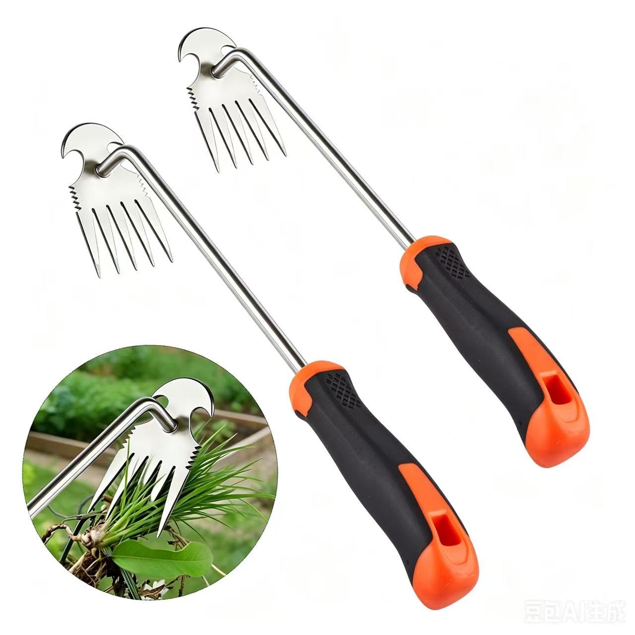 2 Pack Weed Remover Tool, 16 Inch Extended Handle 5 Teeth Weed Puller Tool, Heavy Duty Deweeder Tool Manual Weeding Uprooting for Garden Yard Lawn Farm Root Removal