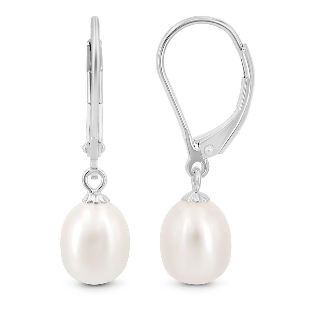 KEZEF Pearl Drop Earrings for Women, White Gold Plated Sterling Silver