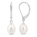 KEZEF Pearl Drop Earrings for Women, White Gold Plated Sterling Silver