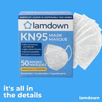 Lamdown (50-Pack) KN95 Face Masks, Individually Wrapped, Premium Disposable Dust Mask, White
