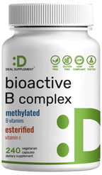 Bioactive Vitamin B Complex for Men & Women, 240 Veggie Capsules - Methylated B Complex & Esterified Vitamin C – High Potency & Easy Absorption – Immune, Energy & Metabolism Supplement – Non-GMO