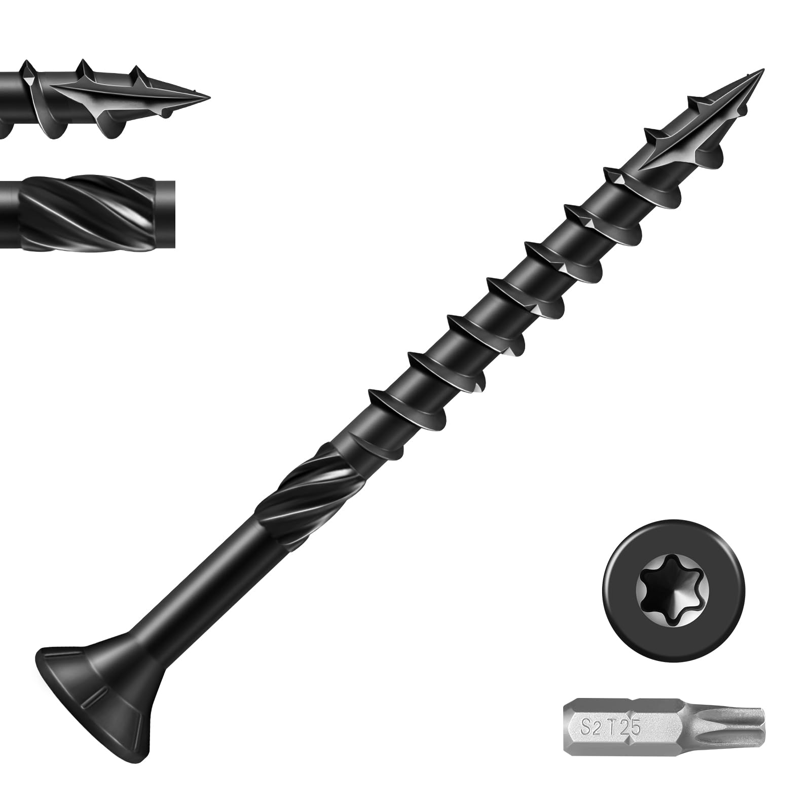 BNUOK #8 Deck Screws 1-5/8" Exterior Decking Wood Screws Heavy-Duty Outdoor Torx Drive Head,Black Rust Resistant Epoxy Coated for Timber,Fence,Star Bit(1Ib,129Pcs)