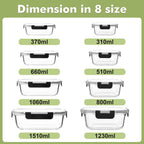 Liuruiyu 8 Pack Glass Food Storage Containers with Lids, Meal Prep Containers, Airtight Bento Boxes with Leak Proof Locking for Microwave, Oven, Freezer and Dishwasher, BPA Free