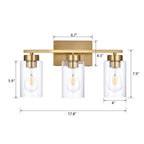 A1A9 3-Light Bathroom Vanity Light, Modern Brushed Gold Wall Lights with Clear Glass Shades, Bathroom Wall Sconce Lamp for Mirror Living Room Bedroom Hallway