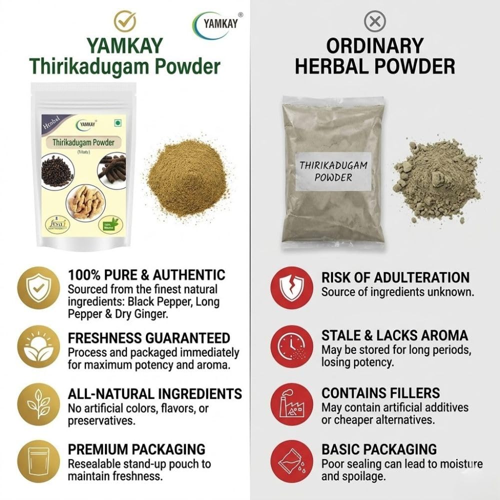 YAMKAY Thirikadugam Powder 300g (10.58 oz) | Trikatu Churna | Katutraya Churna | Three Peppers Herbal Blend | 100% Pure & Natural | No Added Preservatives