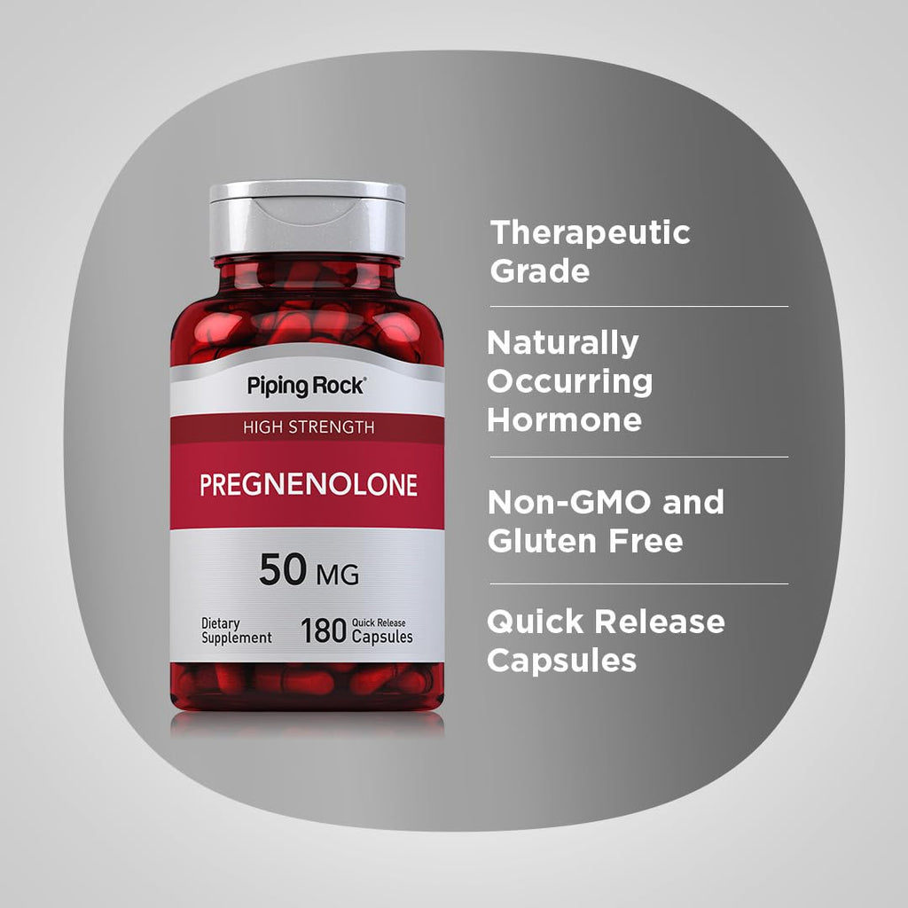 Piping Rock Pregnenolone 50 mg | 180 Capsules | Hormone Support Supplement