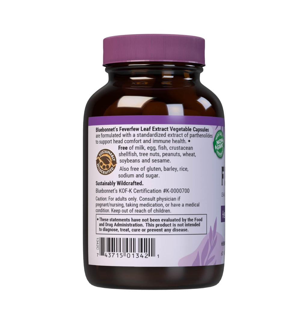 BlueBonnet Nutrition Feverfew Leaf Extract, Immune Health*, Head Comfort*, Non-GMO, Vegan, Kosher Certified, Gluten-Free, Soy-Free, 60 Vegetable Capsules, 60 Servings