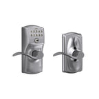 Schlage Camelot Keypad Lock with Lever Handle, Electronic Keyless Door Entry, Flex Lock Auto‑Lock Option, Satin Chrome, FE595 CAM 626 ACC