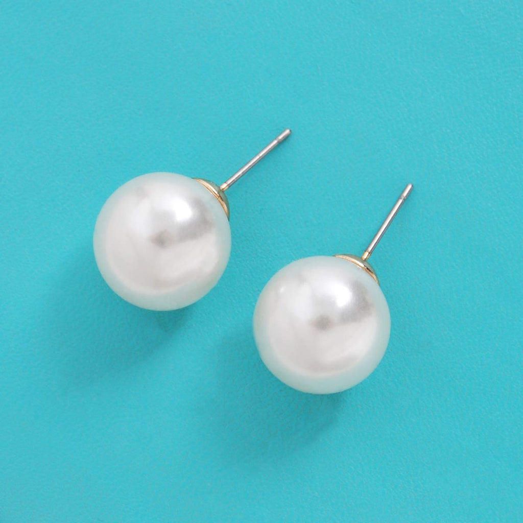 Large Pearl Earrings for Women Studs - Big Faux White Pearl Stud Earrings