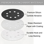100 Pcs 5 Inch Sanding Discs Hook & Loop 8 Holes Wet Dry Sandpaper 180 240 320 400 600 800 1000 1500 2000 3000 Assortment Grits Silicon Carbide Orbital Sander Sand Paper for Wood Automotive Metal
