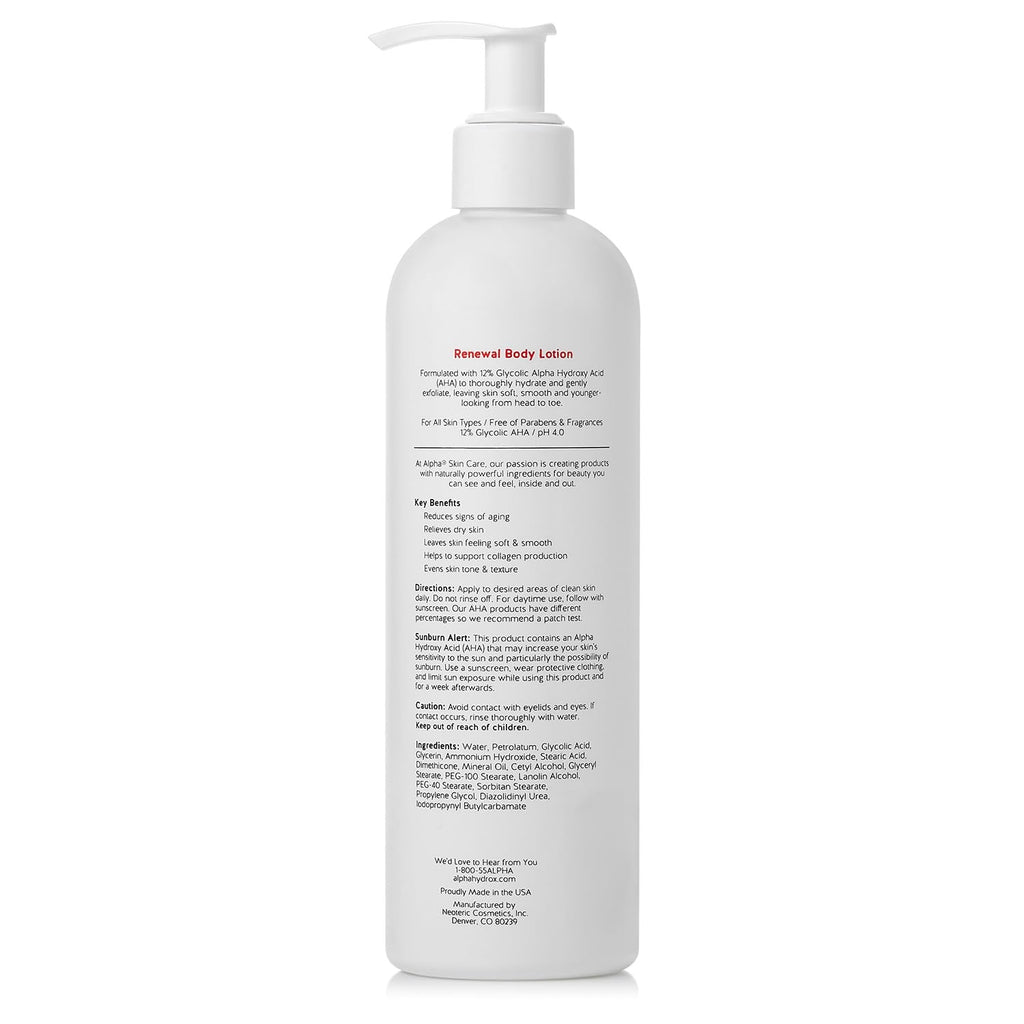 Alpha Skin Care Revitalizing Body Lotion, 12% Glycolic AHA, Simple & Effective Daily Moisturizer Hydroxy Acid, Hydrates & Exfoliates for Soft, Smooth Skin, Anti-Aging, 12 Oz, Pack of 2