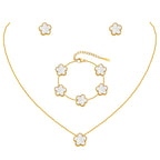 Gold Necklaces Bracelets Earring Set - 18K Gold Plated Flower Bracelet Chain,Stainless Steel Non Tarnish Floral Pendant Stud Jewelry Sets,Christmas Birthday Lucky Gift for Mom Wife Daughter Girlfriend