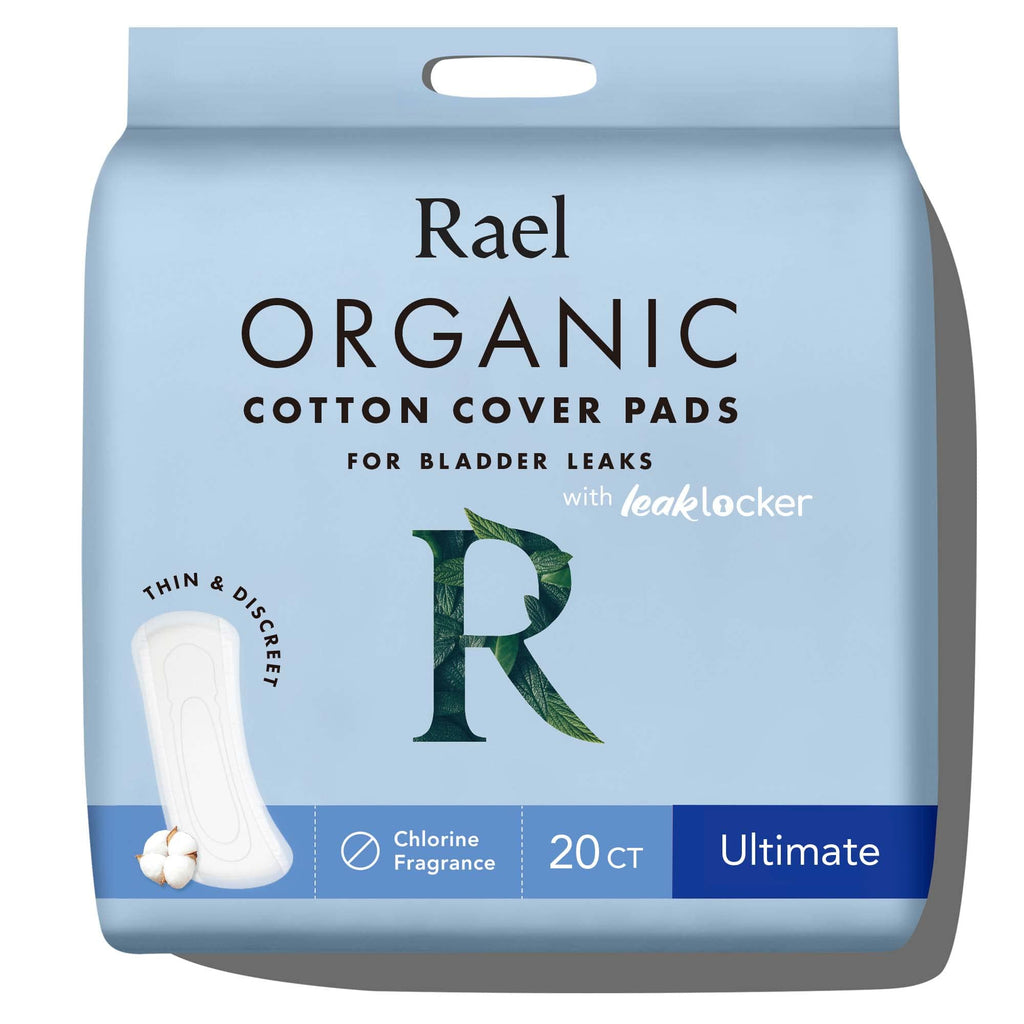 Rael Incontinence Pads for Women, Organic Cotton Cover, Postpartum Essential, Heavy Absorbency, Bladder Control, 4-Layer Core with Leak Guard Technology, Long Length (Ultimate, 20 Count)