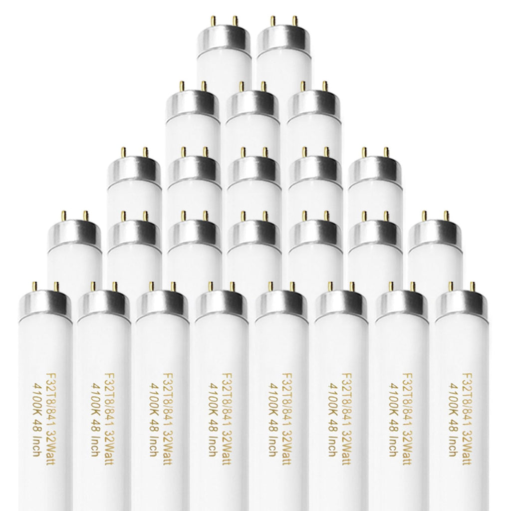 Konideke 25 Pack F32T8/841 Fluorescent Tube 48 Inch, T8 Fluorescent Light Bulb 4 Foot 32 Watt 4100K Cool White 2600 Lumens G13 Base