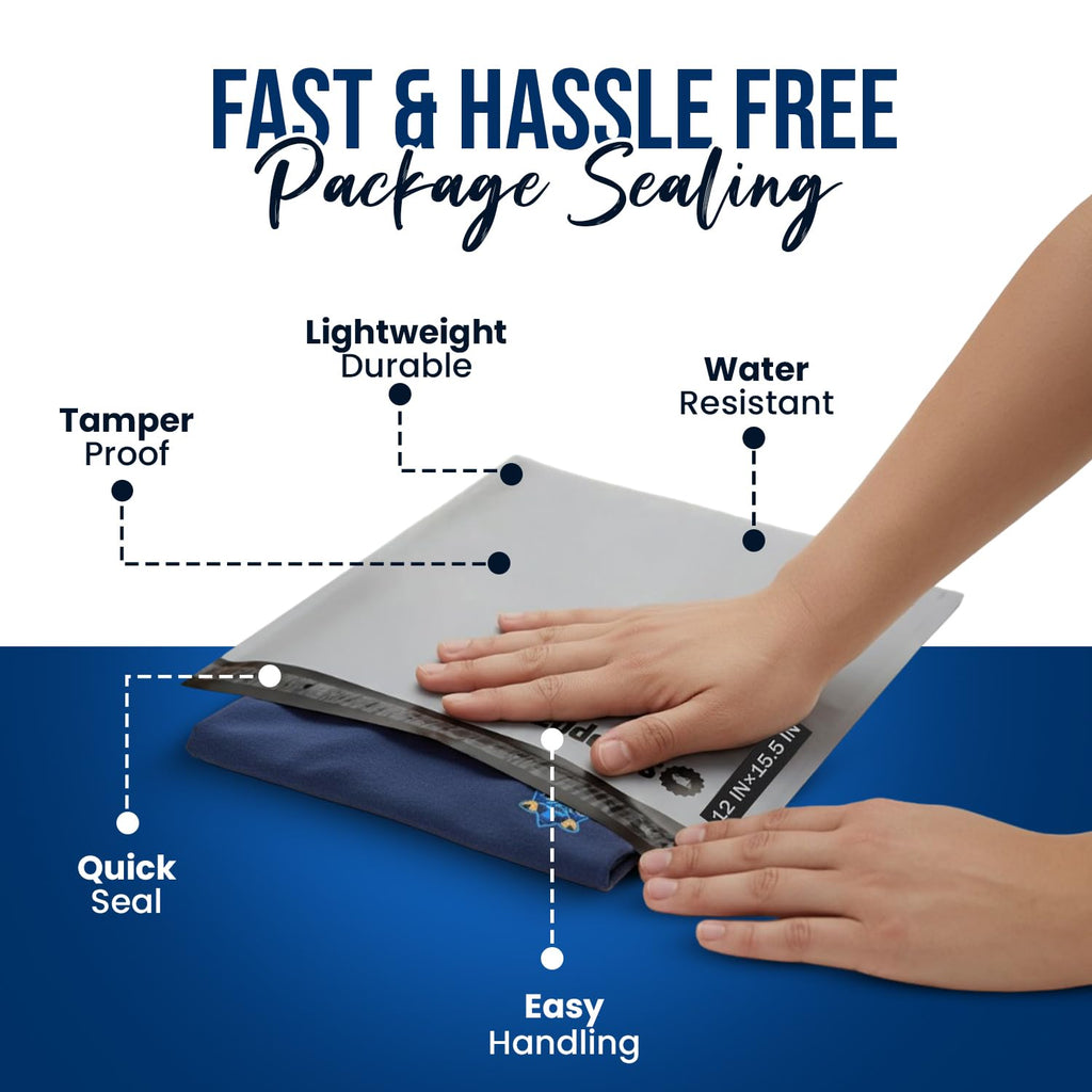 Shippozz 12x15.5 Poly Mailers 200 Pack, Durable Waterproof Polymailers for Shipping Clothes, Self Seal Mailing Bags for Small Business Packaging Supplies, Mailing Envelopes for Books, and Accessories