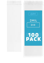 2" x 8" Long Zip Bags, 100 Pack, Clear Plastic Reclosable Zip Baggies, 2 Mil Thick, Resealable Poly Bags for Packaging Insence, Necklaces, Jewelry & Office Supplies. GPI
