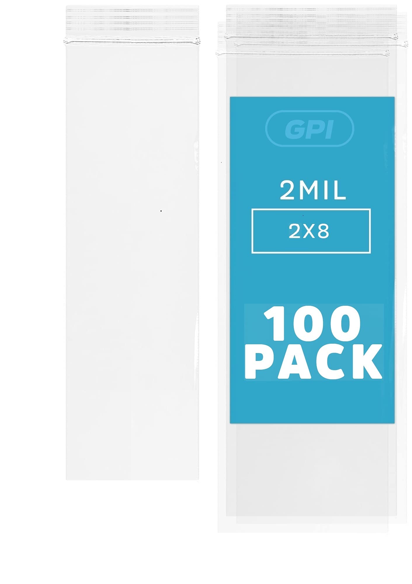 2" x 8" Long Zip Bags, 100 Pack, Clear Plastic Reclosable Zip Baggies, 2 Mil Thick, Resealable Poly Bags for Packaging Insence, Necklaces, Jewelry & Office Supplies. GPI