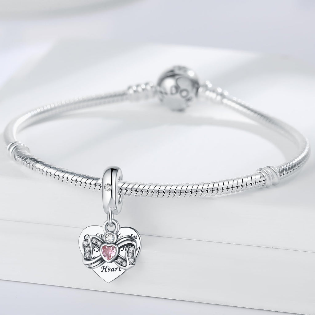 CLYQCL 925 Sterling Silver Charms Fit Pandora Charms Bracelet God Has You In His Arms I Have You In My Heart Fit Wife Daughter Mother's Day Christmas Birthday Gift