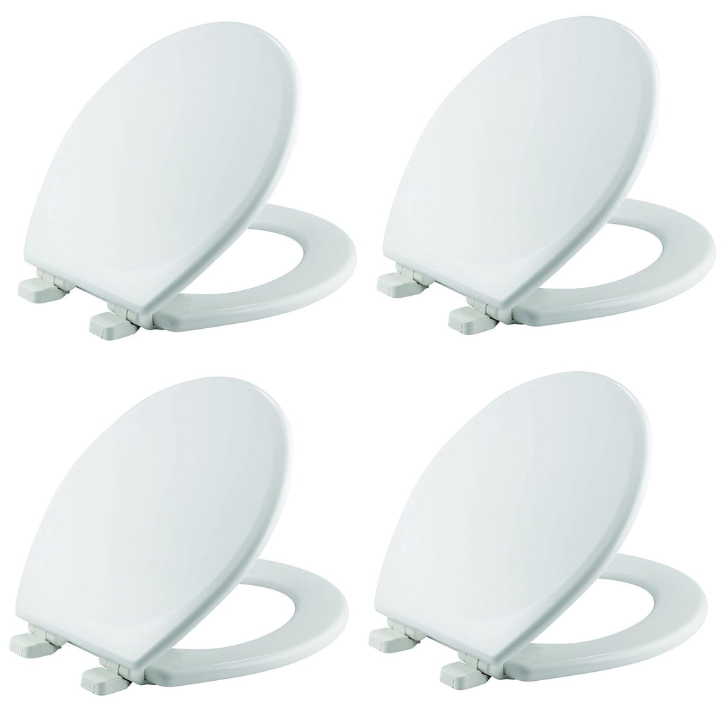 Mayfair Linden Slow Close Toilet Seat, Non Slip Heavy Duty Wood, Easy Install, Made in USA, Round, White, 4 Pack