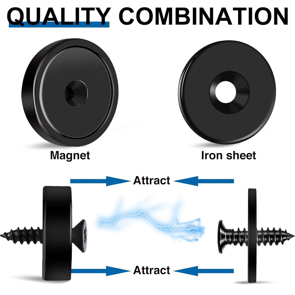 LOVIMAG Strong Magnets, 30lb Holding Force Rare Earth Magnets, Cabinet Door Magnet with Countersunk Hole and Matching Iron Sheet and Screw for Hanging, Holding Tools, Science-Black, 0.78x0.2 inch