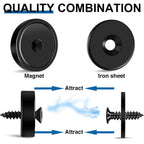 LOVIMAG Strong Magnets, 30lb Holding Force Rare Earth Magnets, Cabinet Door Magnet with Countersunk Hole and Matching Iron Sheet and Screw for Hanging, Holding Tools, Science-Black, 0.78x0.2 inch