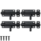 JQK Door Security Slide Latch Lock Barrel Bolt, 304 Stainless Steel Sliding Gate Latches Thickened 1.4mm with Padlock Hole, Black, 4 Pack HBB120-BK-P4