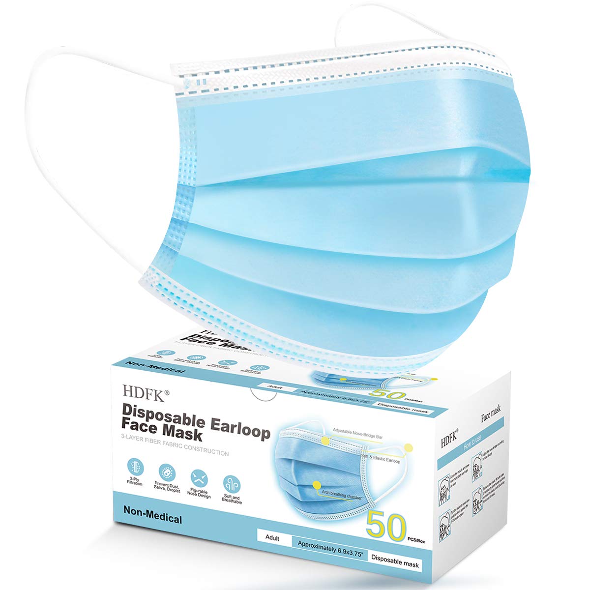 Disposable Face Mask Adult Multicolor Face Masks with Ear Loop 50 Pack