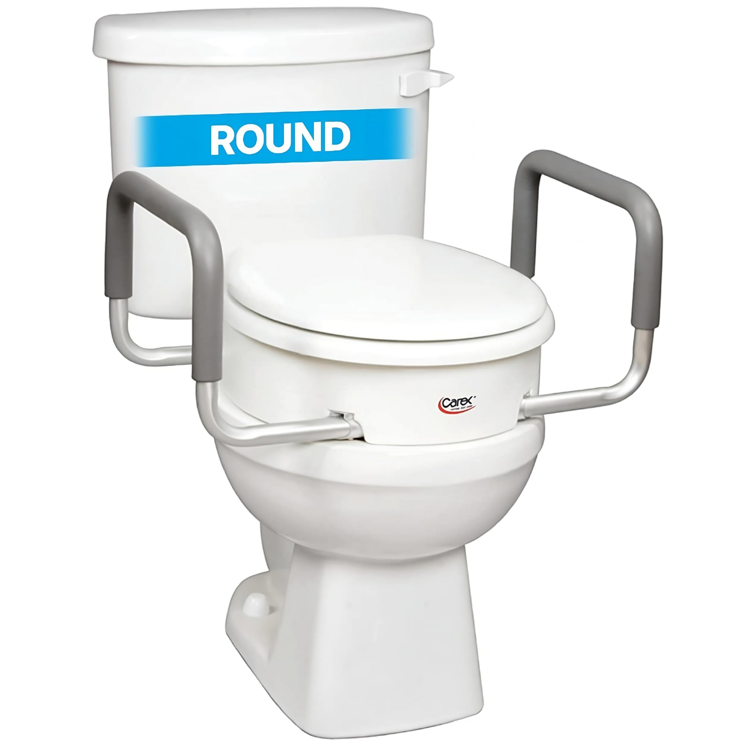Carex 3.5 Inch Raised Toilet Seat with Arms, Round Toilet Seat Riser, 300 lbs Capacity, Elevating and Raising Seat for Elderly and Handicap, Universal, Slip-Resistant with Padded Handles, White