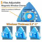 KOKITEA Double-Sided Window Cleaner Glass Wiper Magnetic Cleaning Tools, 5-Gears Adjustable Magnetic Glider Washing Brush Tools, for High-Rise Double Thick Glazed Windows Thickness 0.3"-1" (Blue)