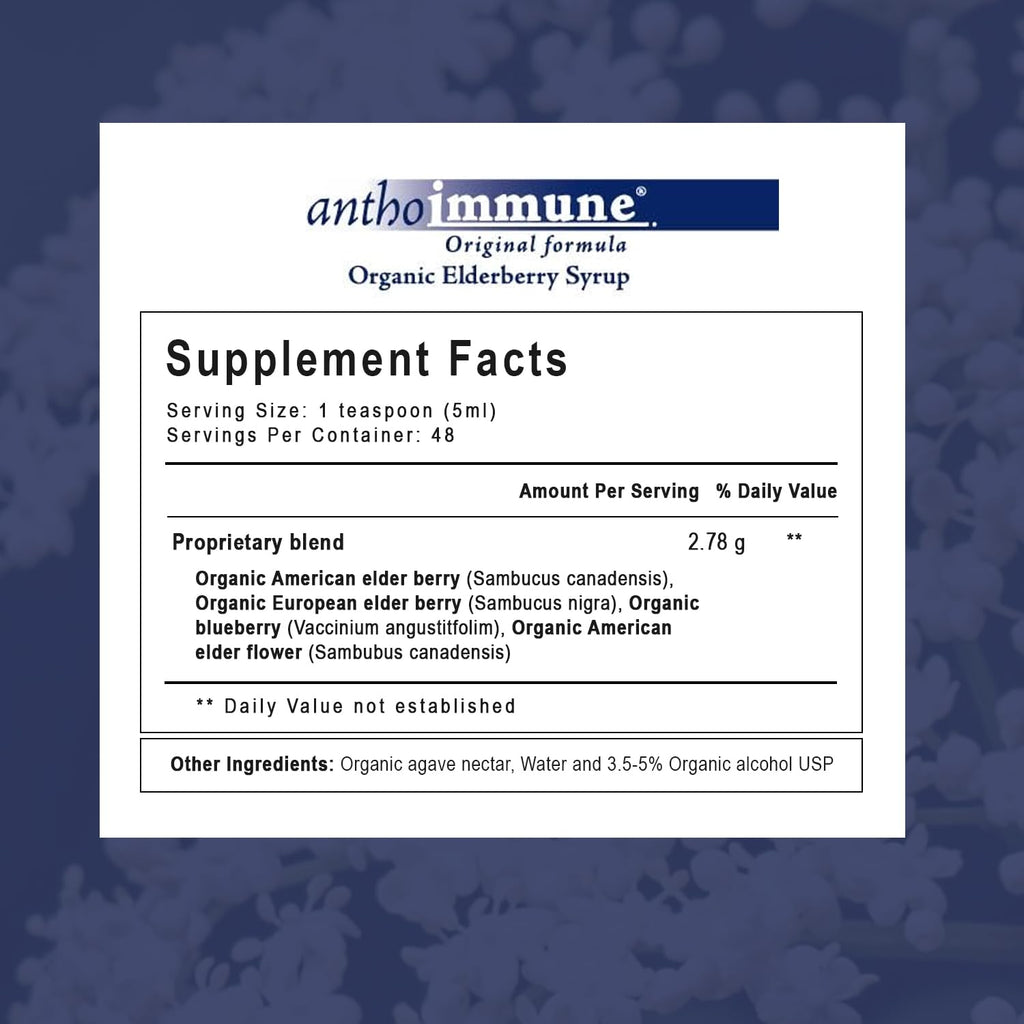 Maine Medicinals Organic Elderberry Syrup - Anthoimmune - Immune Support Supplement for Adults and Kids- USDA Organic, Ultra-Premium Black Elderberry Formula (8 oz) 48 Servings