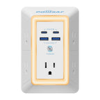 Multi Plug Outlet Surge Protector - POWSAF 5 Outlet Extender with 4 USB Ports(2 USB-C Fast Ports) and Night Light, 3-Sided Power Strip with Adapter Spaced Outlets - ETL, White