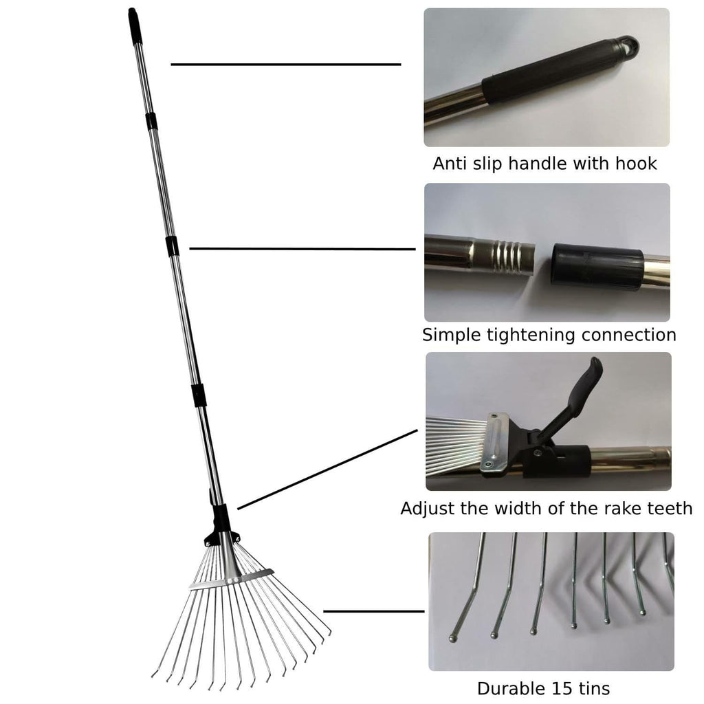 RISETEX Leaf Rake with 53 Gal Leaf Bags, Expandable Heavy Duty Metal Set