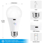 Powfloven E26 Rechargeable Light Bulbs with Remote and USB Charging, 4 Pack