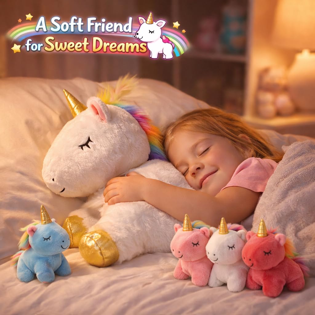 KMUYSL Mommy Plush Toys with 4 Babies, Stuffed Animal for Kids, Unicorn