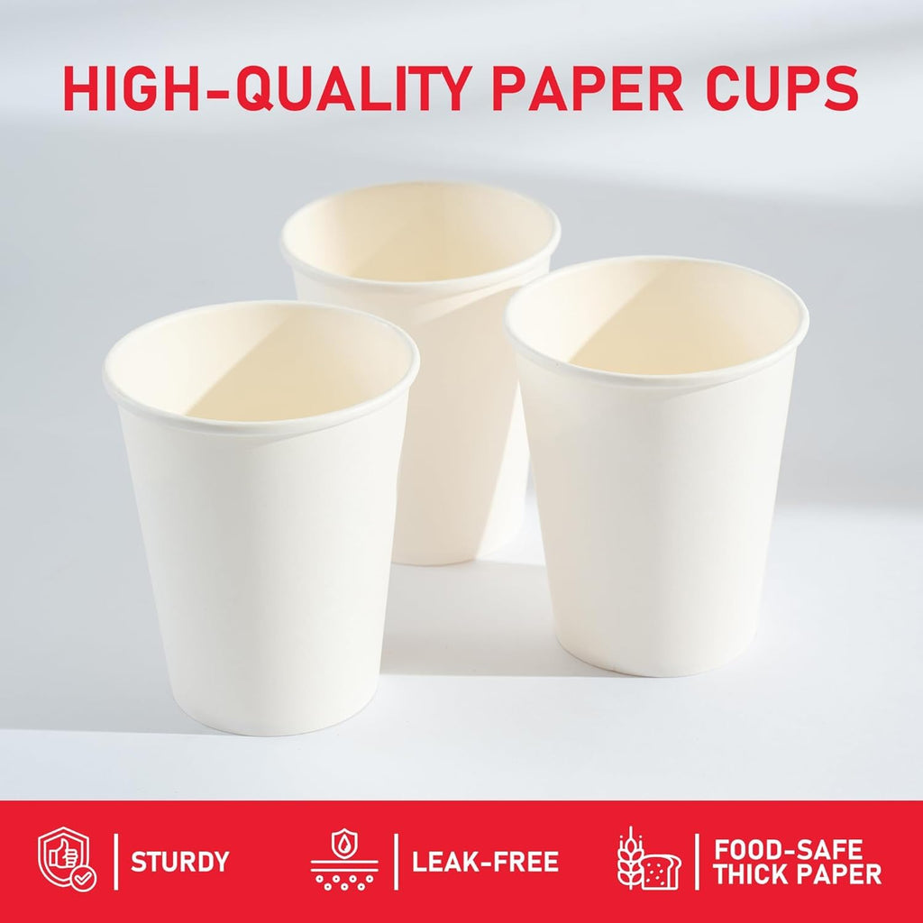 VPACKDUO 12 oz 300 Pack Paper Coffee Cups, Hot Paper Cups, Thickened Leak-Free White Disposable Coffee Cups for Hot and Cold Drinks