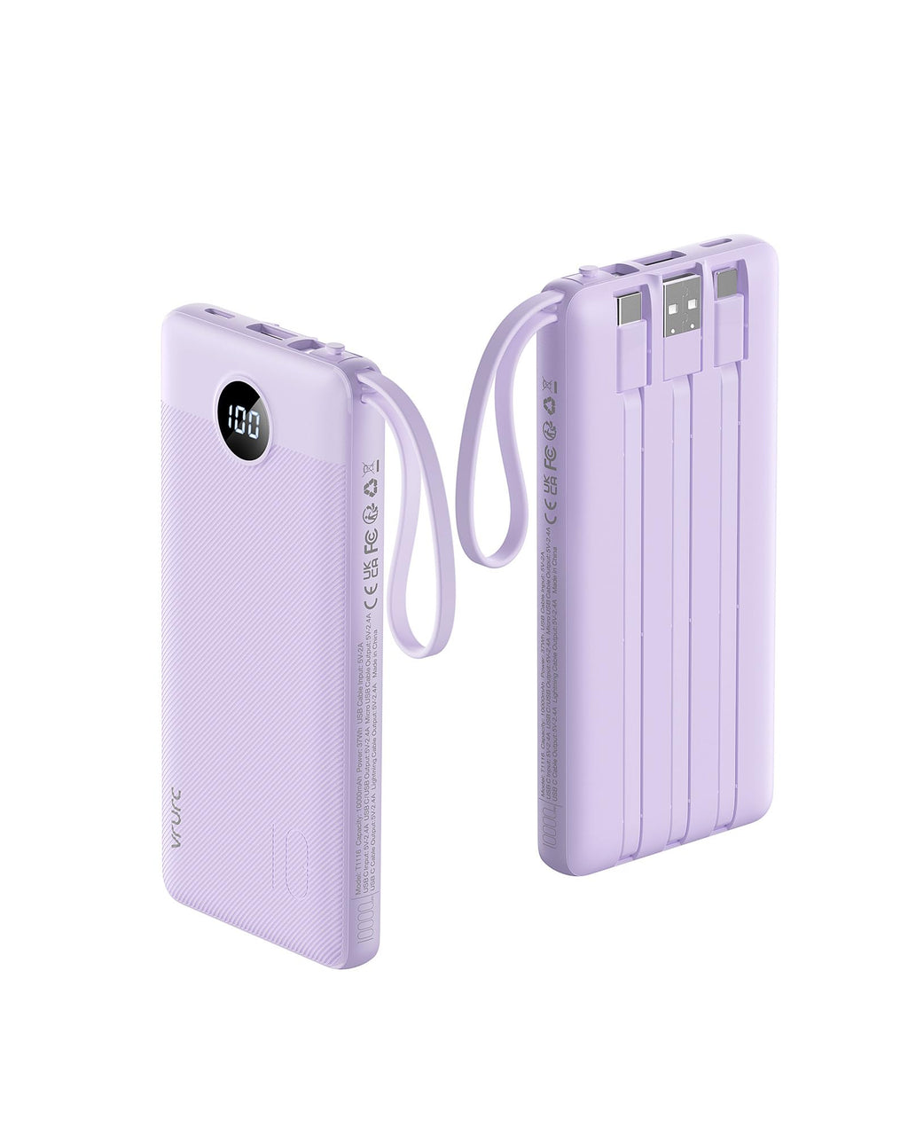 VRURC Portable Charger,4 Built -in Cables Power Bank 10000mAh,Flight-Safe