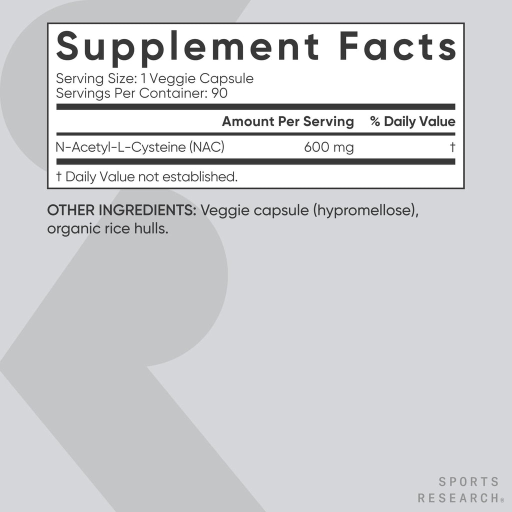 Sports Research N-Acetyl L-Cysteine (NAC) 600mg, 90 Veggie Capsules - Vegan, Non-GMO, Gluten Free. Lemon Aroma (Pack of 2)
