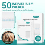 Dimora Waterproof Transparent Film Dressing, Large Clear Wound Bandages 6x8 inch 50 Pack, Post Surgical Skin Protector, Adhesive Medical Pad for Swimming,Showering,Tattoo Aftercare,IV Fixing