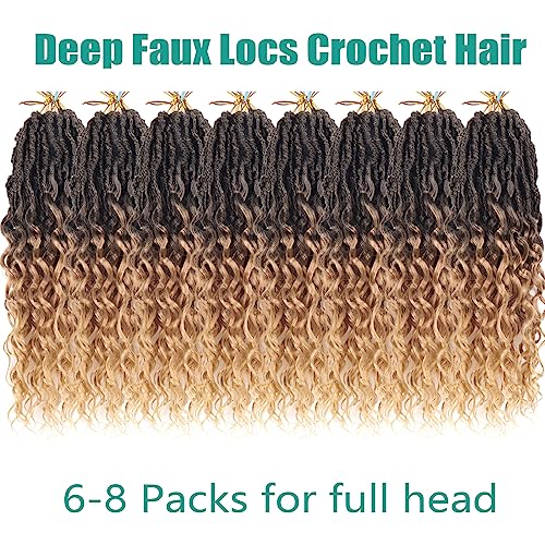 Faux Locs Crochet Hair 14 Inch Pre Looped Goddess Locs Crochet Hair 8 Packs Short Soft Faux Locs Crochet Hair Deep Wave Crochet Hair with Curly Ends Hair Extensions (14 Inch/Pack of 8, T27)