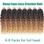 Faux Locs Crochet Hair 14 Inch Pre Looped Goddess Locs Crochet Hair 8 Packs Short Soft Faux Locs Crochet Hair Deep Wave Crochet Hair with Curly Ends Hair Extensions (14 Inch/Pack of 8, T27)