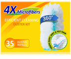 35 Duster Refills for Swiffer, Duster Refills Kit with & 2 Handle for Cleaning Home & Car, Heavy Duty Multi Surface for Office, Blinds, Ceiling Fans, Furniture