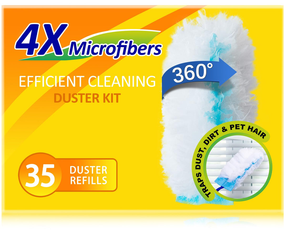 35 Duster Refills for Swiffer, Duster Refills Kit with & 2 Handle for Cleaning Home & Car, Heavy Duty Multi Surface for Office, Blinds, Ceiling Fans, Furniture
