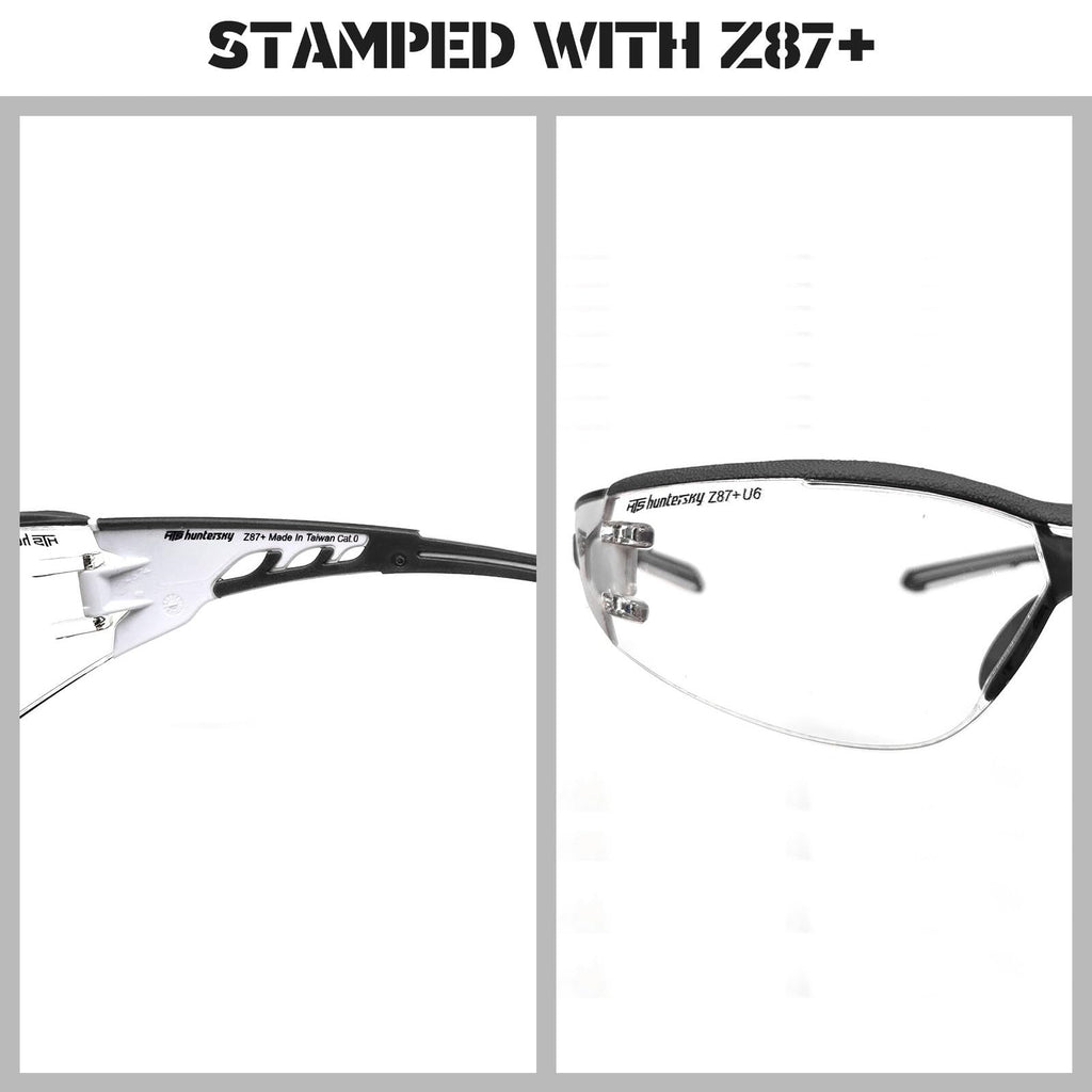 HTS HUNTERSKY E9532 Super Flexible Lightweight Anti Fog Wrap-Around U6 Clear Shooting Safety Glasses with ANSI Z87.1 Scratch Resist lab chemistry goggles
