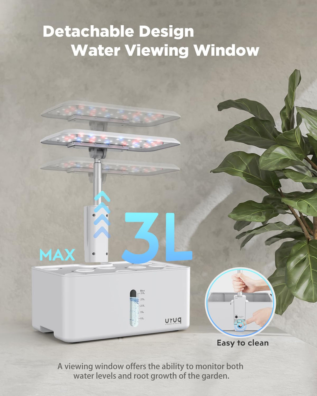 URUQ 8 Pods Hydroponics Growing System with LED Grow Light - White