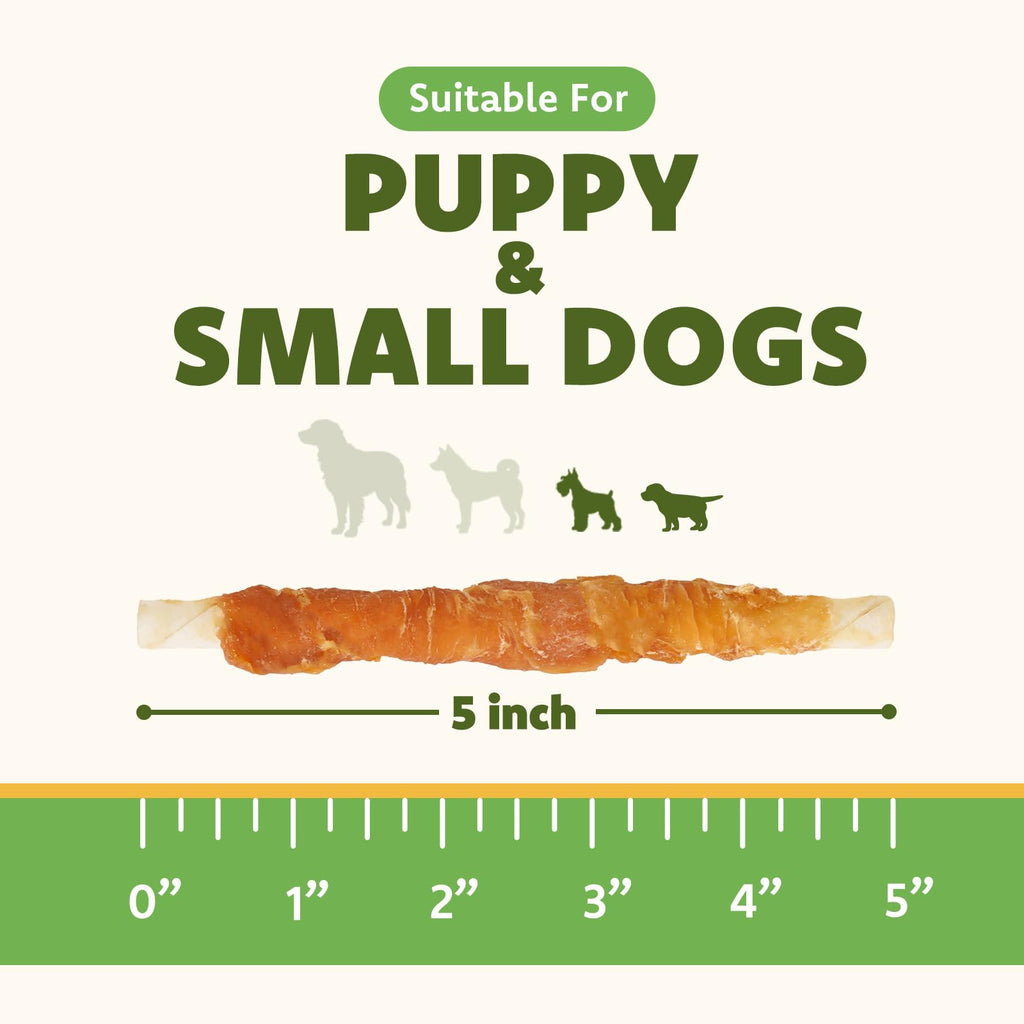 MON2SUN Dog Treats, 5 Inch Chicken Wrapped Rawhide Sticks, 14.11 oz