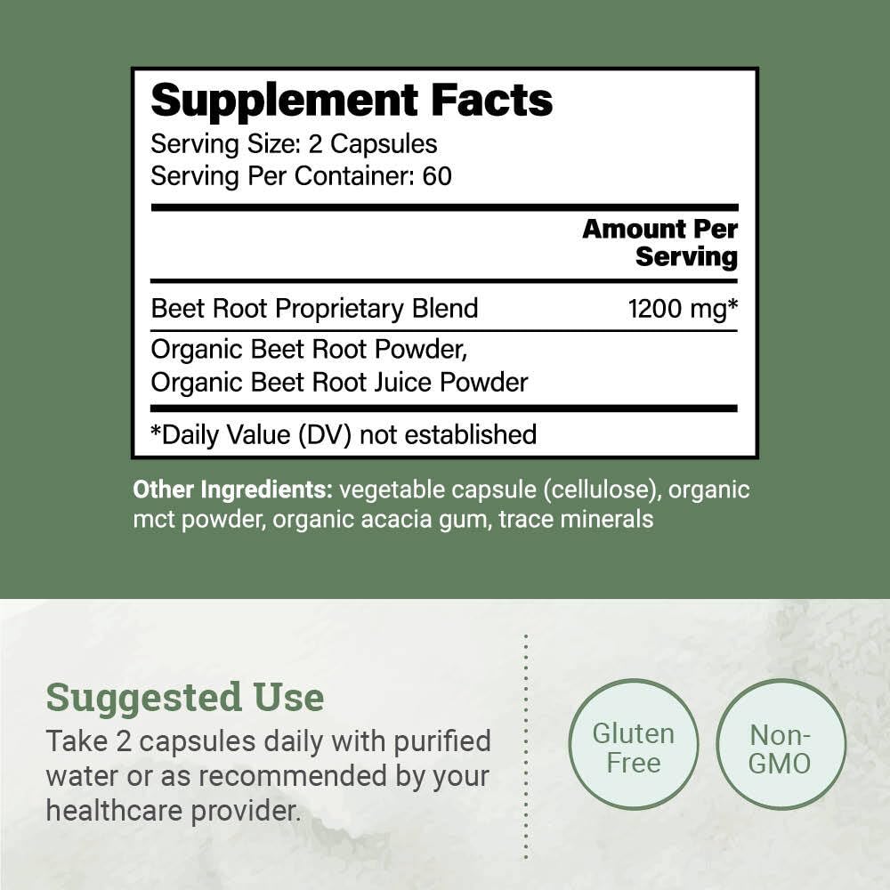 Earth Harmony Naturals Organic Beet Root Capsules 1200 mg - Beet Root Powder & Juice Blend Supplement for Men and Women - 120 Capsules