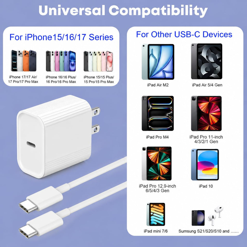Fast Charger for iPhone 17/16/15 Charger,10FT Extra Long Fast Charging 3Pack Block USB-C to USB C Fast Charging Cable Cord for iPhone Air/17 Pro Max/iPhone 16 Pro/16 Plus/15 Pro Max,iPad Pro/Air/Mini