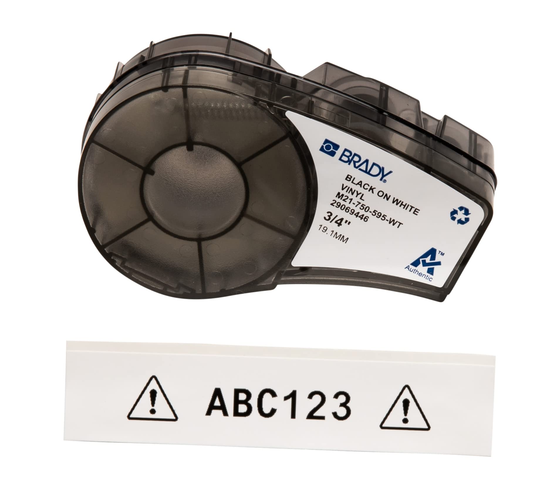 Brady Authentic (M21-750-595-WT) All-Weather Vinyl Label for Indoor/Outdoor ID, Lab and Equipment Labeling, Black on White- For M210, M210-LAB, M211, BMP21-PLUS and BMP21-LAB Printers, .75" W 21' L