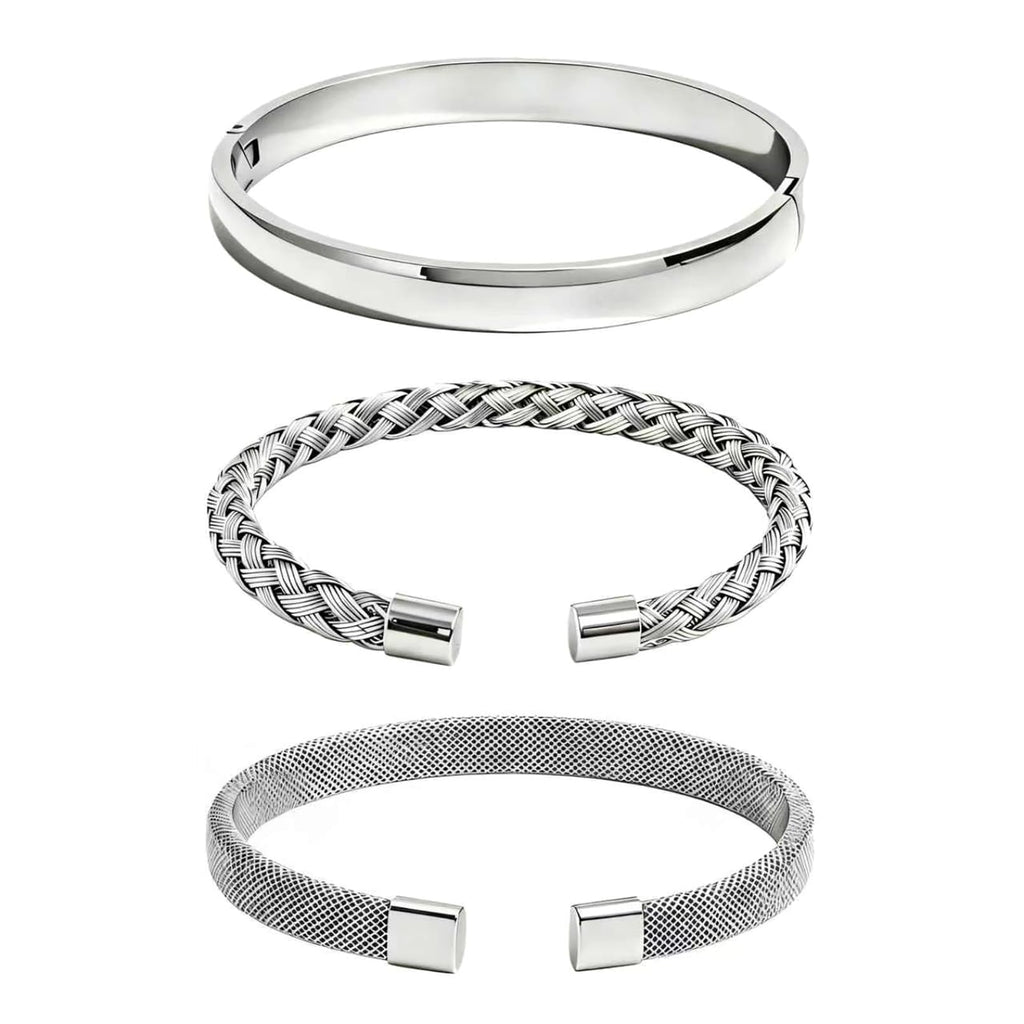 KUDANLONG Silver Cuff Bracelets for Women, Stainless Steel Stackable Bangle