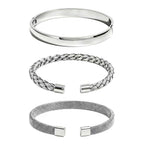 KUDANLONG Silver Cuff Bracelets for Women, Stainless Steel Stackable Bangle
